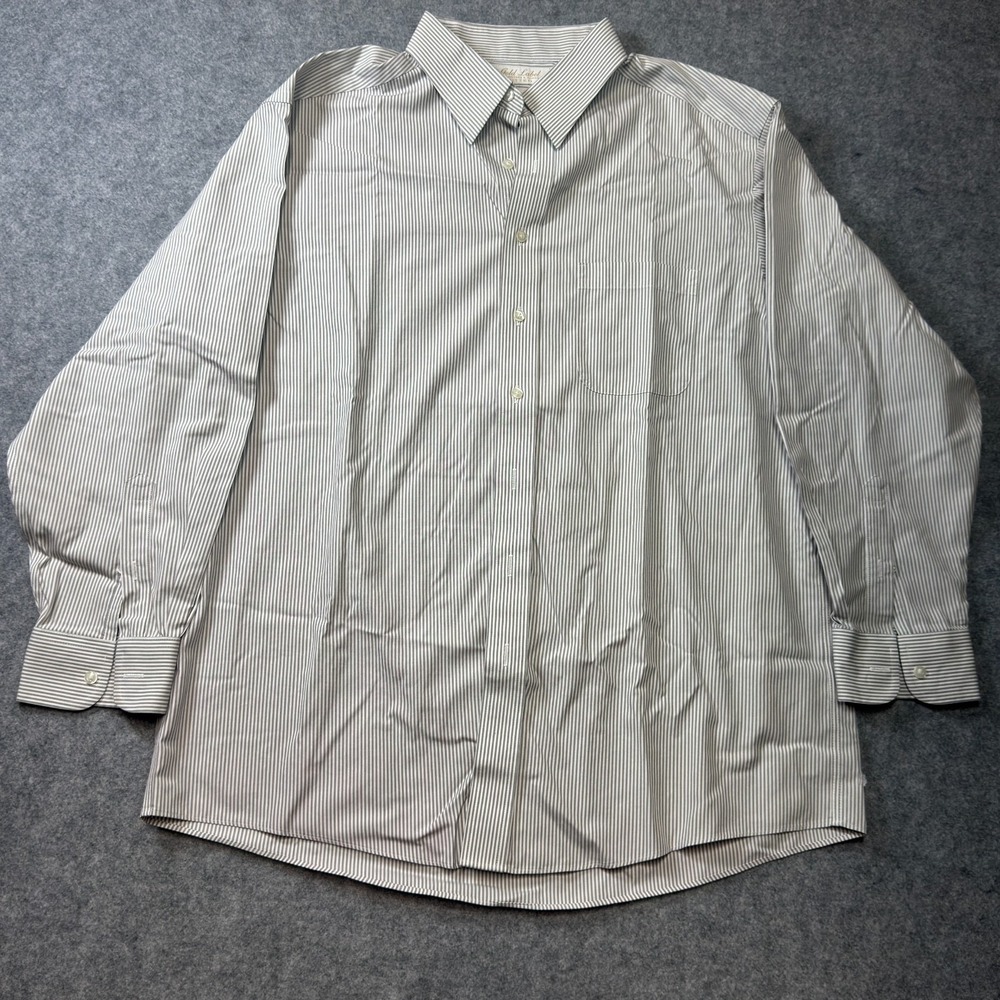 Roundtree & Yorke Gold Label Men Dress Shirt 17/33 L Gray White Striped Non Iron